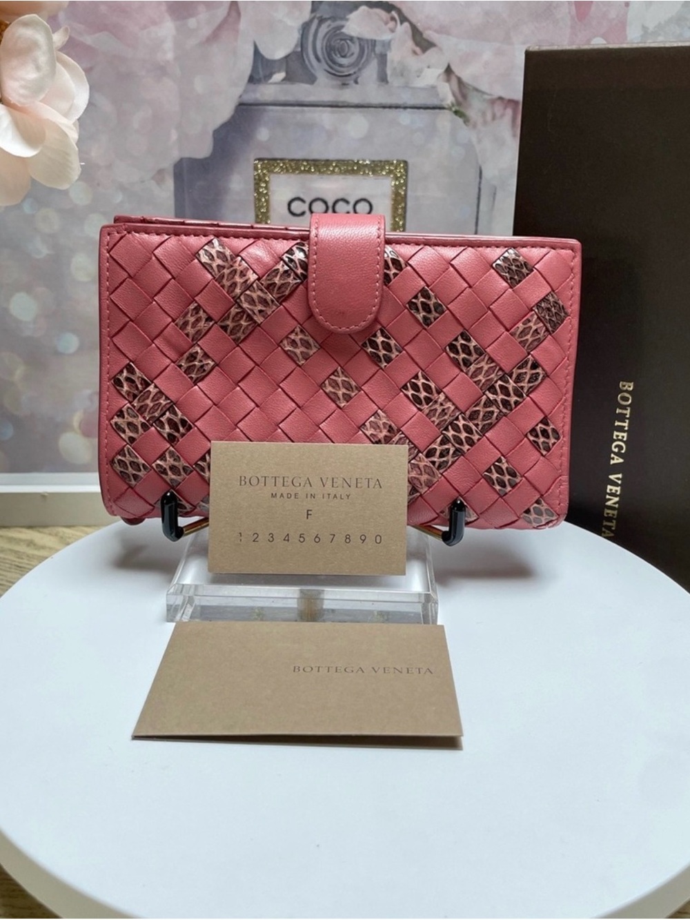 Bottega Veneta Pink Leather Zip Wallet with Beige Interior